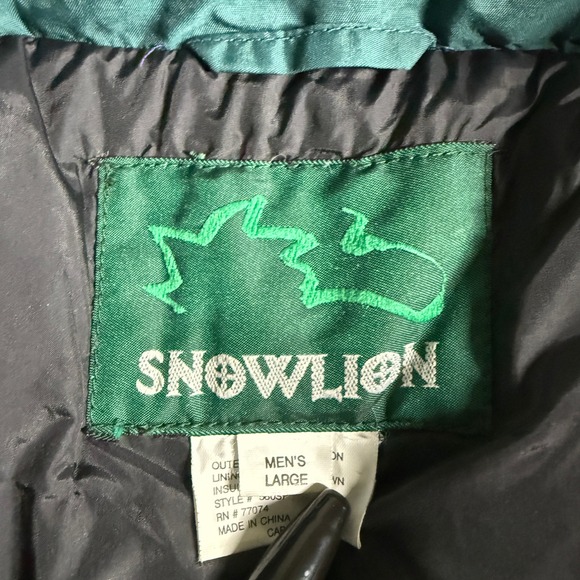 VTG Snowlion Goose Down Puffer Jacket Winter Coat Insulated Blue Black Large - Picture 4 of 9